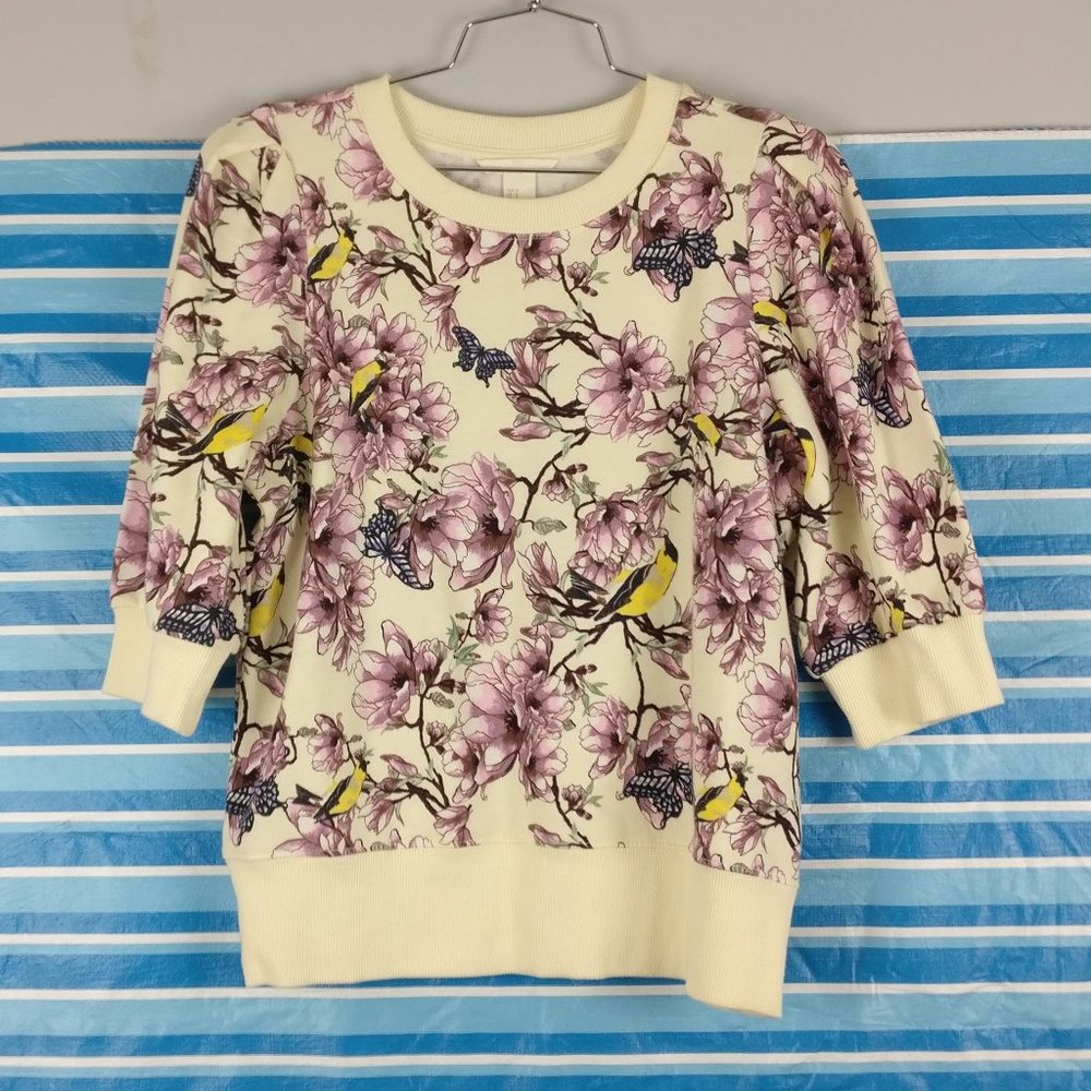 Puff Sleeve Floral blouse, Breathable Lightweight Summer Blouse Medium, Crewneck